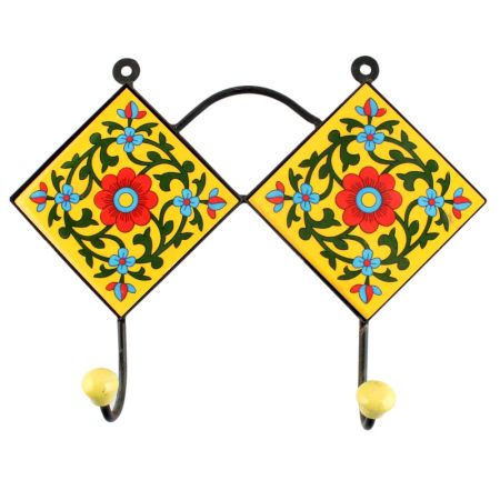 Yellow Ceramic Flower Tile Wall Hook
